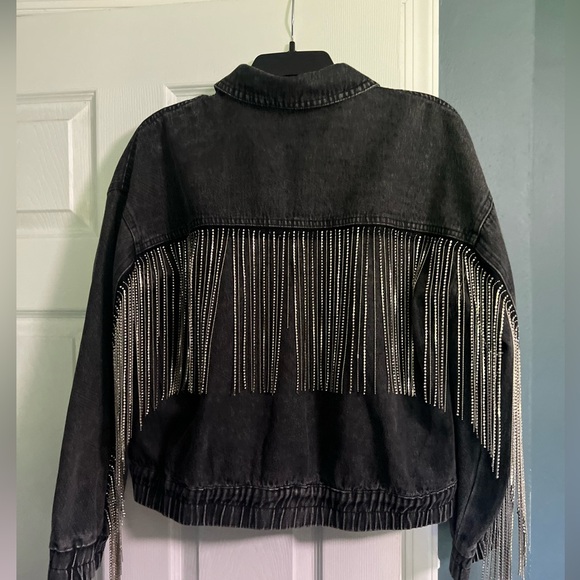 Le Lis Rhinestone Fringe Denim Jacket size Small - Picture 4 of 7